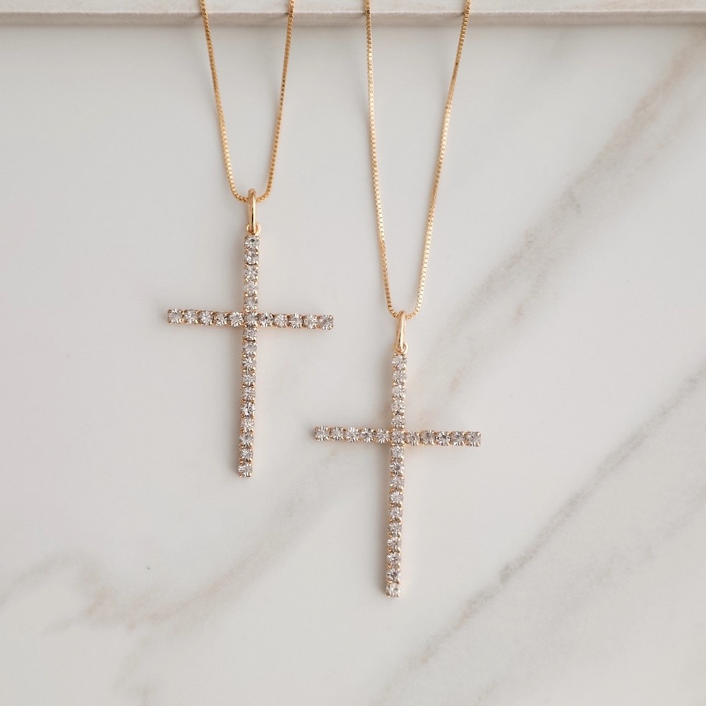 Crystal Gold Cross Necklace | 18k Gold Filled - Picture 2 of 8